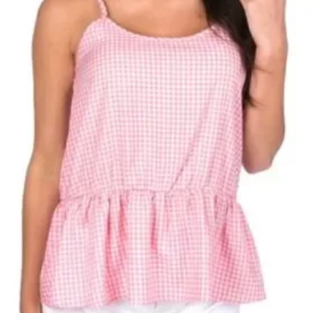 Lauren James Sophie Peplum Pink White Gingham Blouse Top Shirt Small